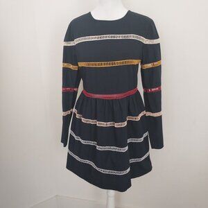 English Factory A-Line Multicolor Striped Navy Mini Dress Size Small